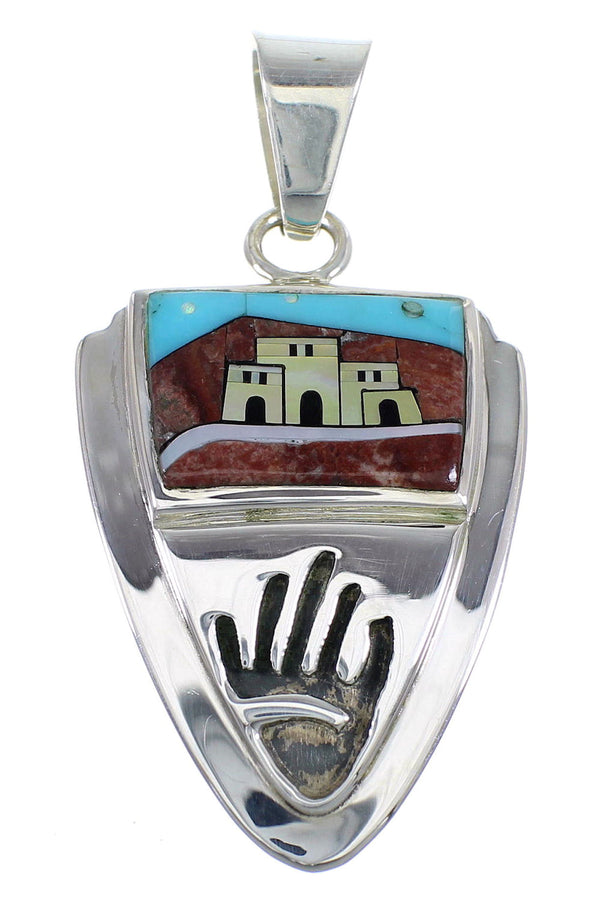 Multicolor Native American Village Design Hand Sterling Silver Pendant VX55322